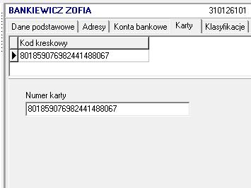 Zakładka Karty Tu rejestrujemy numery kart pacjenta, kart stałego klienta, kart programów lojalnościowych i innych, które z jednej strony