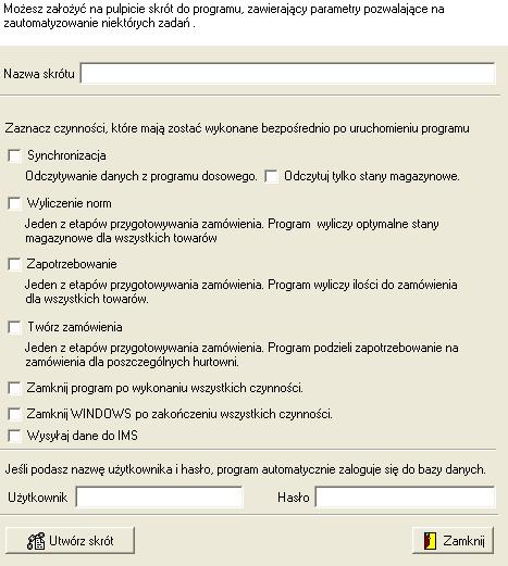 Rozdział XV Administracja programem Rysunek 15-31 Definiowanie skrótu do programu Poniżej lista wszystkich parametrów Ekspedycja: /nrkasy <nr kasy> Nr stanowiska /u <nazwa> Nazwa użytkownika (do