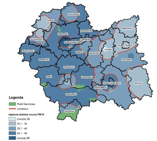 Diagnoza w zakresie przekroczenia standardów jakości powietrza przeprowadzona została na podstawie corocznie opracowywanych raportów przez Wojewódzki Inspektorat Ochrony Środowiska w Krakowie,