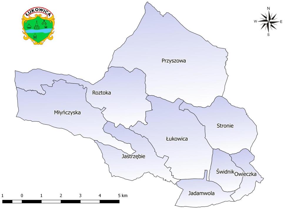 Mapa 2 Podział Gminy Łukowica na