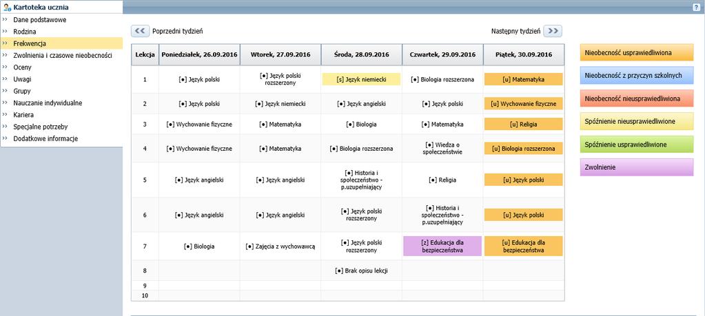 UONET+, wersja 16.12 opis zmian 2 Zmiany w zakresie prezentacji danych ucznia w zestawieniach W zestawieniach także uwzględniany jest faktyczny czas przebywania ucznia w oddziale.