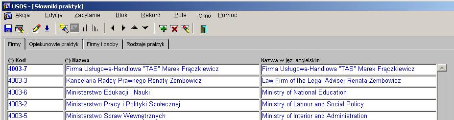 Praktyki Słowniki praktyk