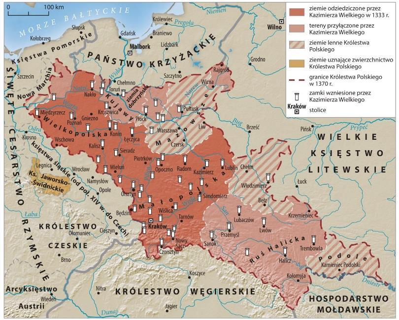 BUDOWNICTWO Zastał Polskę drewniana a zostawił murowaną 1. Kolonizowano nie zasiedlone dotychczas dobra królewskie tzw. królewszczyzny. Lokowano tam wsie i miasta. Założono prawie 100 nowych miast. 2.