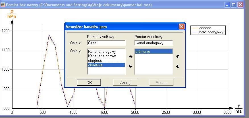 20. Kliknąć Oblicz. W oknie pojawi się czerwony wykres ciśnienia w funkcji czasu. 2.