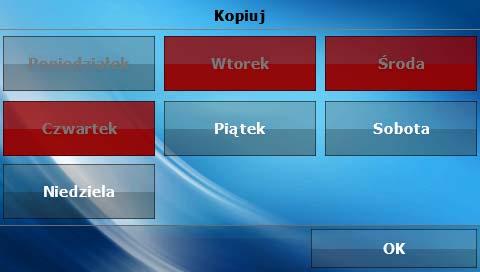 Tygodniówka kotła Funkcja tygodniówka umożliwia zaprogramowanie odchyłek temperatury zadanej kotła w poszczególnych dniach tygodnia w konkretnych godzinach.