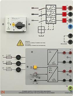 8 Zasilanie maszyn elektrycznych CO3212-5U 1 Zasilacz sieciowy do maszyn prądu stałego, zmiennego i trójfazowego oraz do wzbudzania maszyn synchronicznych.