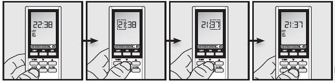 Nastawianie zegara Nastawianie zegara: (1) Naciśnij przycisk [CLOCK] i przytrzymaj przez 3 sekundy do momentu, aż wskaźnik czasu