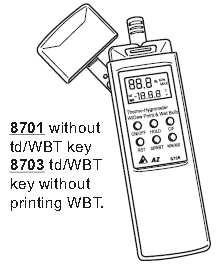 7. WB - wynik pomiaru temperatury termometru mokrego, 8. C - jednostki Celsjusza, 9. F - jednostki Fahrenheita, 10.