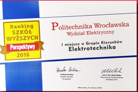 Wydział Elektryczny Kompetencje osobowe Wydział Elektryczny Politechniki Wrocławskiej należy do wiodących Wydziałów Elektrycznych w kraju - w XVII Rankingu Szkół Wyższych Perspektywy 2016r.