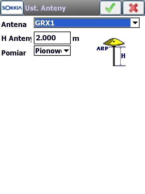 37. W oknie Ust Anteny, w odpowiednich wierszach, sprawdzamy lub edytujemy parametry dotyczące anteny odbiornika. Klikamy i wracamy do okna Stanowisko Statyczne. 38.