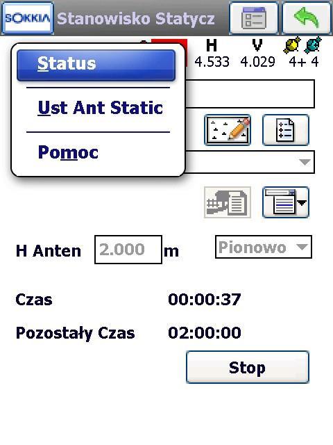 30. W oknie Stanowisko Statyczne możemy sprawdzić dodatkowe informacje o pomiarze. Klikamy Status.