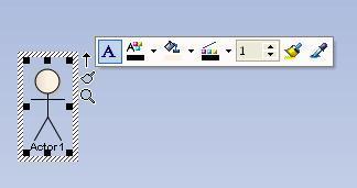 aktora, granicę systemu, tekst) należy kliknąć kursorem w dany obiekt i kliknąć w ikonkę pędzel pokaże nam się pasek z narzędziami do formatowania obiektu i
