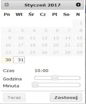 kalendarzu a następnie za pomocą suwaka godzinę.