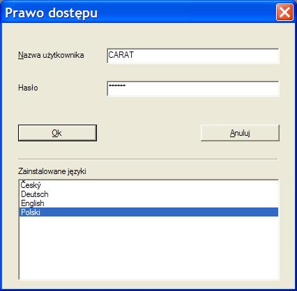 Start i ustawienia programu CARAT Po instalacji programu CARAT na pulpicie komputera pojawi się ikona programu CARAT. Dwukrotne kliknięcie na ikonie uruchomi program.