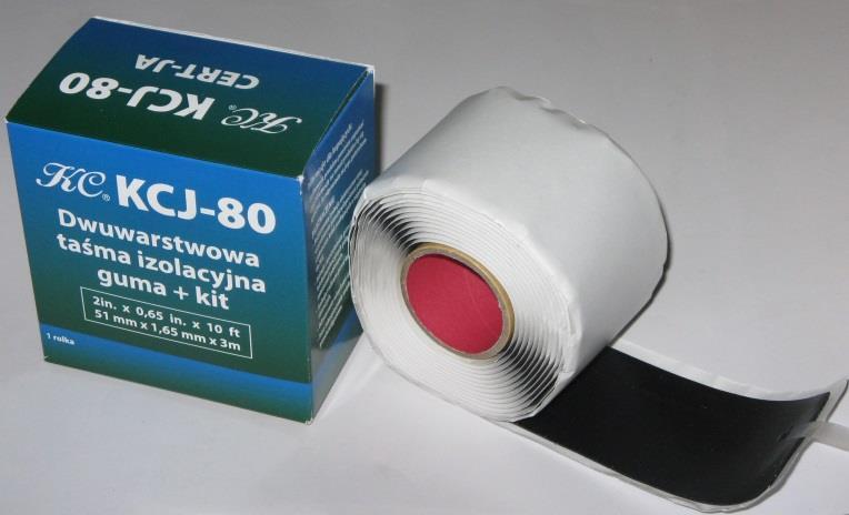 Dwuwarstwowa taśma izolacyjna typu KCJ-80: guma + kit Taśmy KCJ-80 jest to dwuwarstwowa taśma samospajalna wykorzystywana do izolacji elektrycznych oraz do uszczelnień przeciwwilgociowych na