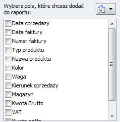 Rys. Pola tabeli Polami tabeli przestawnej są nagłówki kolejnych kolumn tabeli źródłowej. Rys. Obszary tabeli Są to 4 miejsca, do których można wstawić pola.