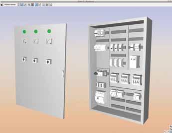 Możliwość zaprojektowania widoku rzeczywistego rozdzielnicy i usytuowania w niej aparatów elektrycznych. Podgląd zaprojektowanych rozdzielnic na rzucie 3D.