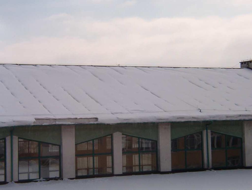 Fot. nr 9 - Pokrycie dachu hali sportowej - widoczne mostki termiczne spowodowane prawdopodobnie