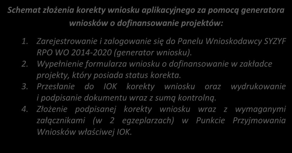 W przypadku kiedy korekta wniosku nie dotyczy zmian w formularzu, należy otworzyć plik wniosku o dofinansowanie i zapisać go bez wprowadzania zmian.