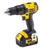 NiCd 889 PLN netto Technologia akumulatorów XR Li-Ion Napi cie 18 V Pojemno akumulatora 3,0 Ah 350 W Pr dko bez obci enia 0-600/2000 obr/min Uchwyt wiertarski 1.5-13 mm Maks. moment obr. 60 Nm Maks.