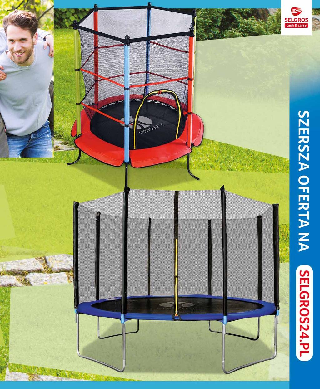 TRAMPOLINA 140 NEWMASTER odporna na warunki atmosferyczne maksymalne obciążenie: 50 kg średnica maty odbić: 94 cm 140 x 140 x 180 cm waga: 22 kg 20329843 229 00 z VAT 281.