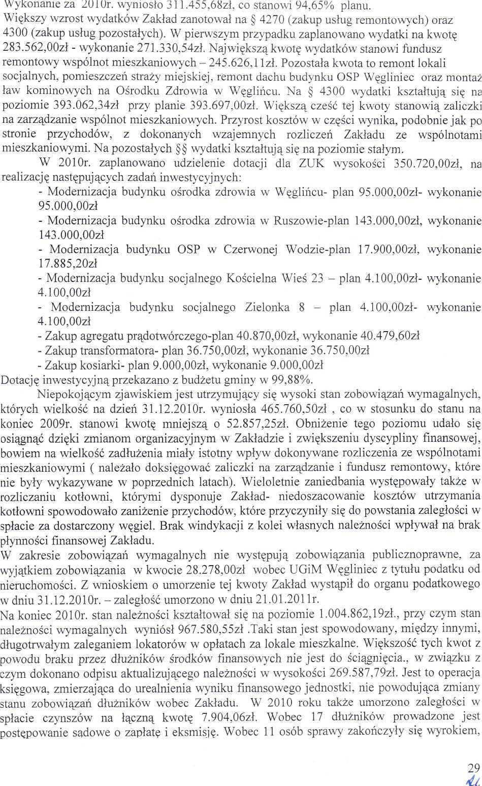 Wykonnie z 21r. wyniosło 311.455,68zł, co stnowi 94,65% plnu. Większy wzrost wydtków Zkłd znotowł n 427 (zkup usług remontowych) orz 43 (zkup usług pozostłych).
