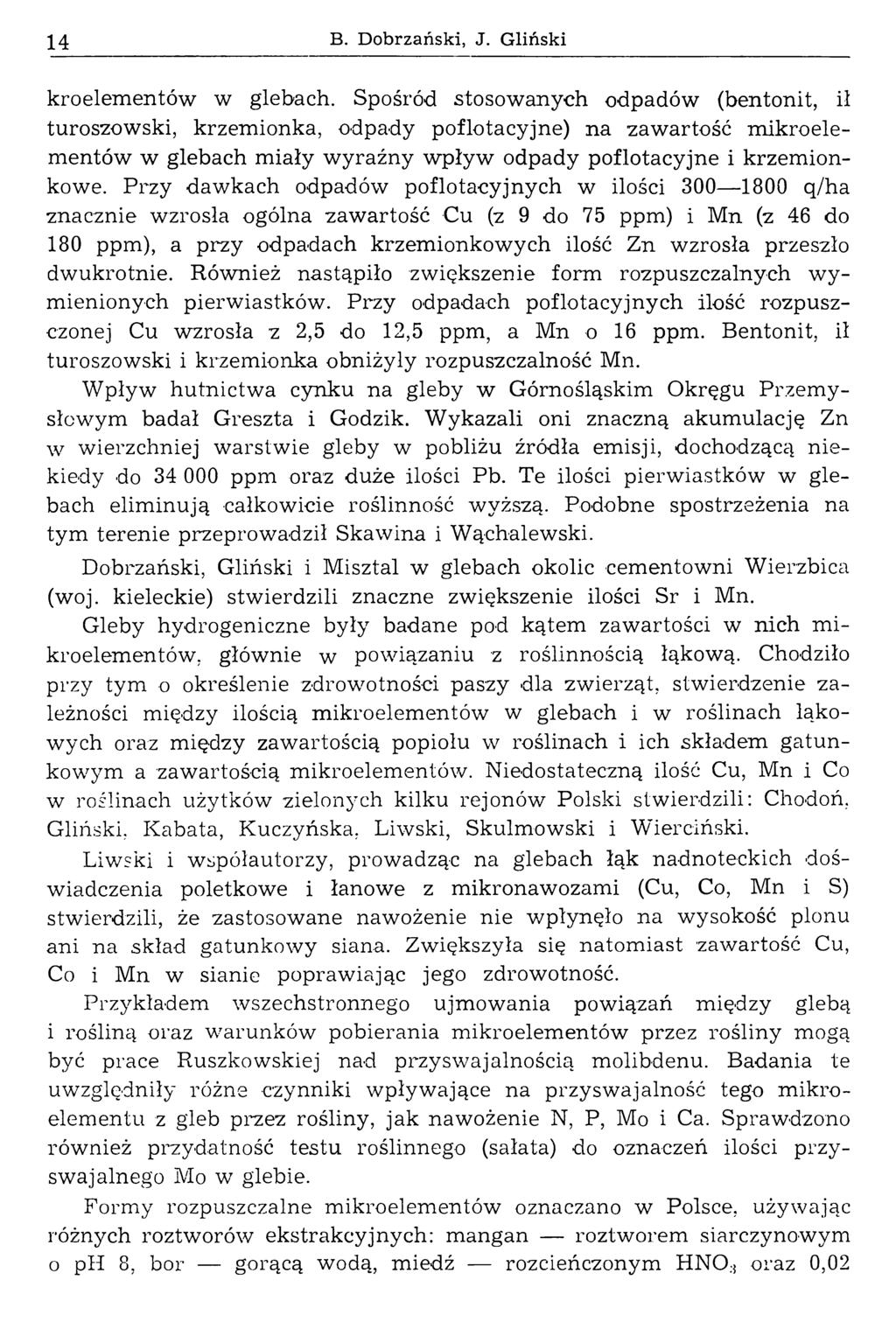 14 В. Dobrzański, J. Gliński kroelementów w glebach.