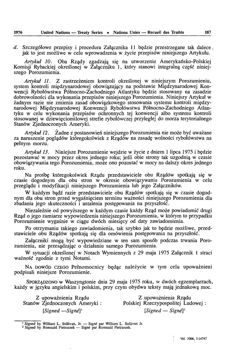 1976 United Nations treaty Series Nations Unies Recueil des Traités 187 d. Szczegôlowe przepisy i procedura Zafacznika 11 bçdzie przestrzegane tak dalece.