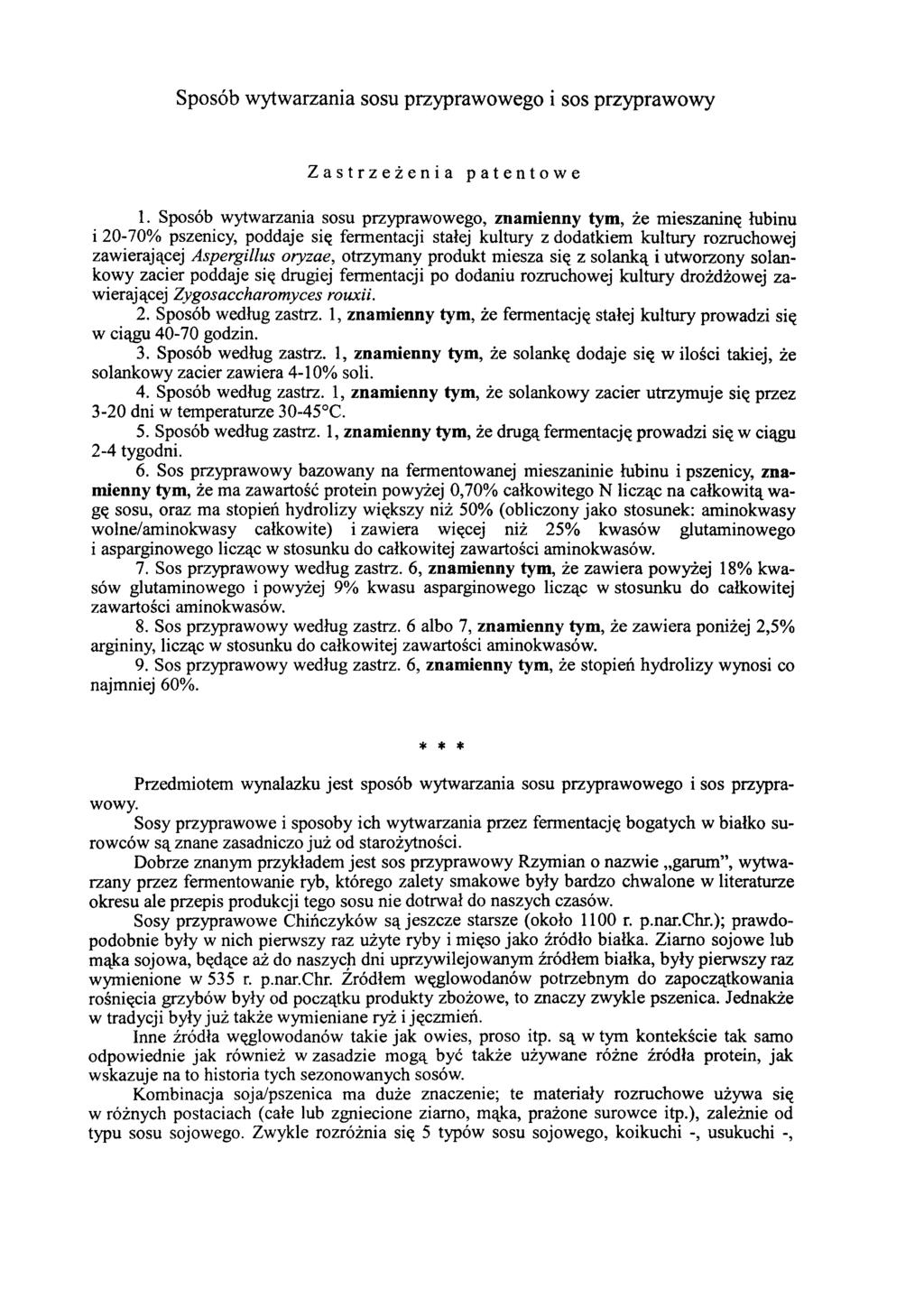 Sposób wytwarzania sosu przyprawowego i sos przyprawowy Zastrzeżenia patentowe.
