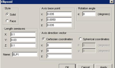 14 Ellipsoid 3 Określanie parametrów materiałowych Subdomain Mode Przechodzimy teraz do określenia parametrów modelu. Wybieramy z menu Physics, Subdomain Settings.