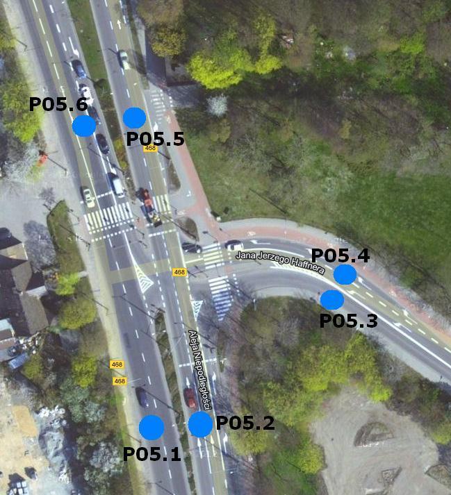 Lokalizacja nr 5 Skrzyżowanie Alei Niepodległości i ul. Jana Jerzego Haffnera liczba punktów pomiarowych: 6 P05.1 Aleja Niepodległości P05.
