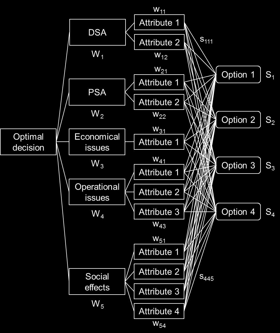 Zastosowanie techniki Value Tree Analysis (VTA) Priorytetyzacja atrybutów odbywa się poprzez przypisanie wag w ij każdemu atrybutowi j wkładu i modelu IRIDM-VTA S k W w i i k ij s ijk s ijk jest