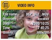 ODCZYTYWANIE INFORMACJI O ZDJĘCIU / FILMIE 1. W trybie przeglądania zdjęć (REVIEW) naciśnij przycisk Menu. 2. Wybierz funkcję INFO / ABOUT, potwierdź OK.