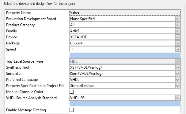 Krok 3 Synteza Następnie korzystając z wytycznych prowadzącego utwórz projekt w środowisku Xilinx ISE Design Suite 14.7. Parametry projektu pokazano na rys. 3. Rys.