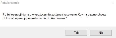 Teczki wypożyczone łatwo rozpoznać na liście teczek, gdyż mają podaną datę wypożyczenia. Tylko teczki będące na wypożyczeniu podlegają operacji zwrotu do Archiwum PŁ.