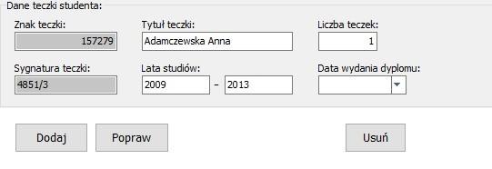 3. Podgląd i edycja danych teczki. Sekcja 4 składa się z trzech podsekcji za podgląd i edycję odpowiedzialna jest sekcja lewa (czyli 4a).