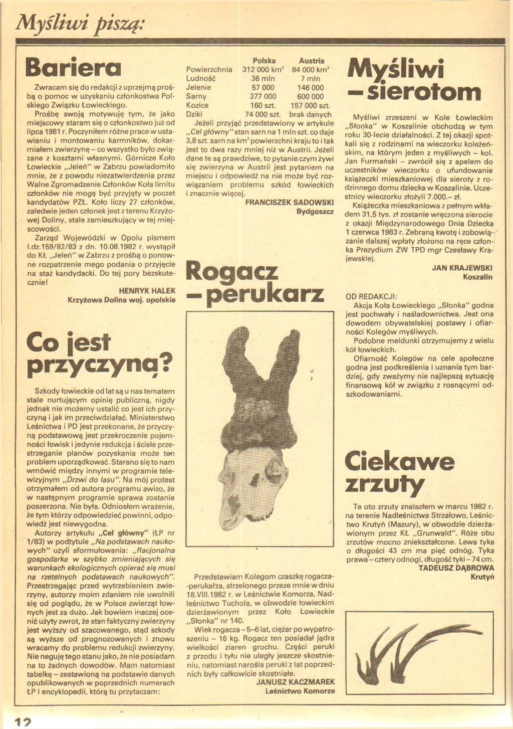 Myślitiń piszą: Bariera Zwracam się do redakcji z uprzejme prośbę o pomoc w uzyskaniu członkostwa Polskiego Zwięzku Łowieckiego.
