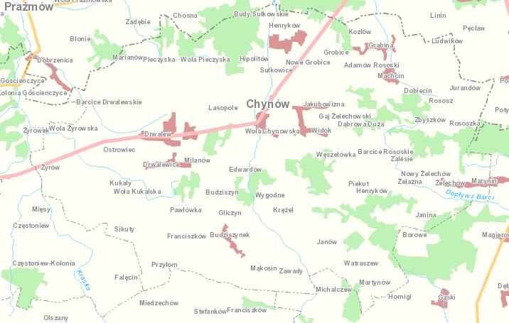 Biorąc pod uwagę zagrożenie powodziowe, teren Gminy Chynów usytuowany jest korzystnie. Cała gmina znajduje się poza obszarami zagrożonymi wystąpieniem powodzi (mapa 11).