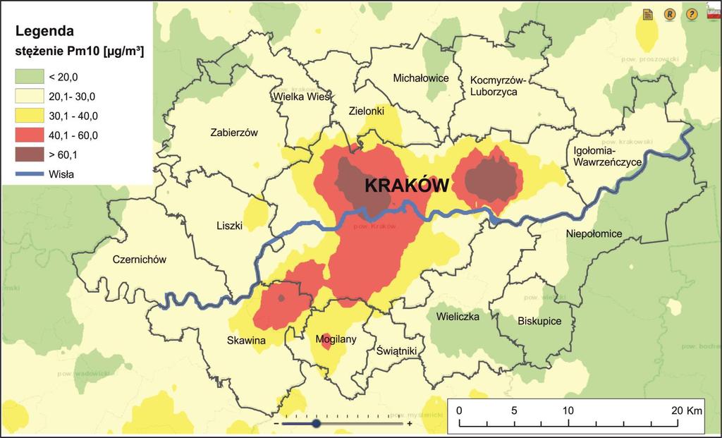 powyżej 100 dni z przekroczoną normą na