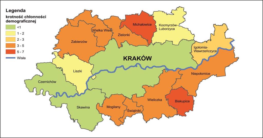 Krotność chłonności demograficznej według zapisów w planach miejscowych w stosunku do zameldowanej liczby mieszkańców (2012) tereny mieszkaniowe wg