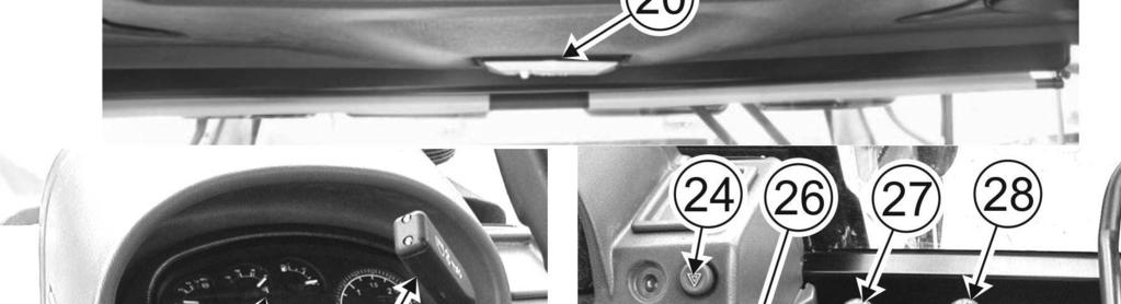 świateł; 5 - zaślepka; 6 - włącznik blokady mechanizmu różnicowego tylnego mostu; 7 włącznik napędu przedniego mostu; 9 - pedał sprzęgła; 10 - cięgło blokady kątowego usytuowania kierownicy; 11 -