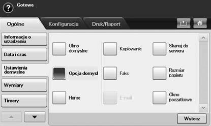 7. Naciśnij przycisk OK. Wybieranie domyślnego zasobnika i papieru Można wybrać zasobnik oraz papier, który będzie używany do zadań drukowania. (Patrz Ustawienia na karcie Ogólne na stronie 75.) 1.