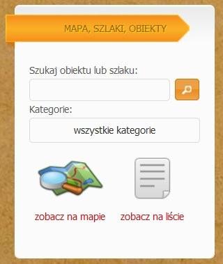 Wyszukiwanie obiektów na mapie Portlet MAPA, SZLAKI, OBIEKTY umożliwia wyszukiwanie obiektów. Polecamy dwa niżej opisane sposoby wyszukiwanych obiektów.