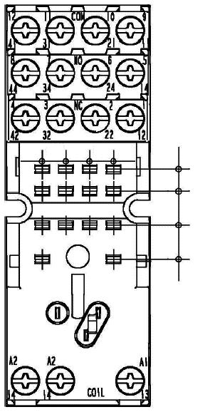 Cokół Wymiary Przyporządkowanie zacisków/ połączenia wewnętrzne (widok od góry)/ otwory montażowe PYF-ESN 7 Etykieta 7