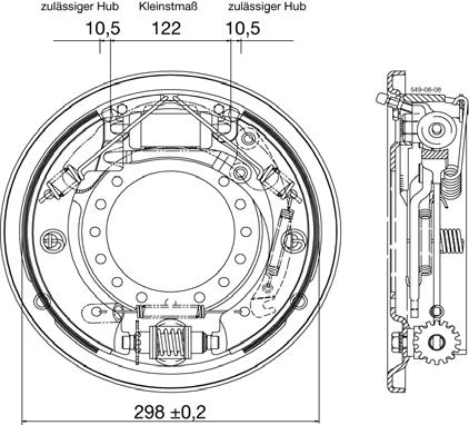 HAMULCE HYDRAULICZNE Ustawienie i konserwacja hamulcûw ï Najmniejszy wymiar si ownika hamowania wynosi 122mm Dopuszczalne podniesienie po obu stronach 10,5 mm ï Wymiar ustawienia ok adzin