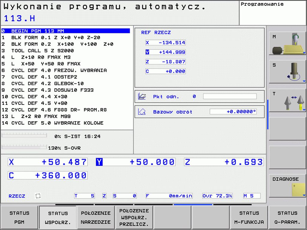 1.4 Wyświetlacze statusu Ogólny wyświetlacz statusu Ogólny wyświetlacz statusu 1 informuje o aktualnym stanie maszyny.