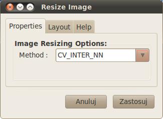 Blok Resize Image dokonuje skalowania obrazu podanego na górne wej- ±cie do rozmiarów prostok ta podanego na dolne wej±cie przez rekwantyzacj z wykorzystaniem jednej z mo»liwych metod interpolacji
