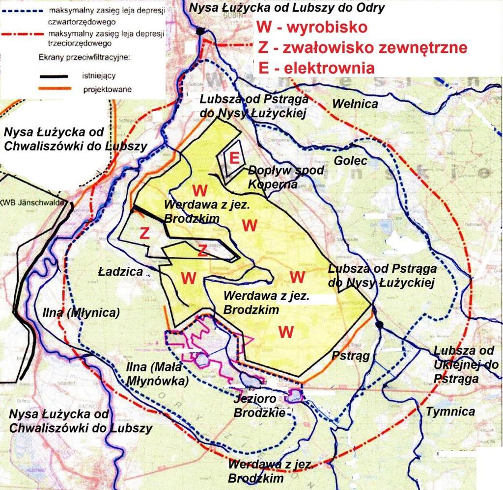 Układ hydrograficzny wód zaznaczonych na powyższej mapce jest następujący: Nysa Łużycka (ciek II rzędu) uchodzi do Odry (ciek I rzędu) k. wsi Kosarzyn obejmując m.in.