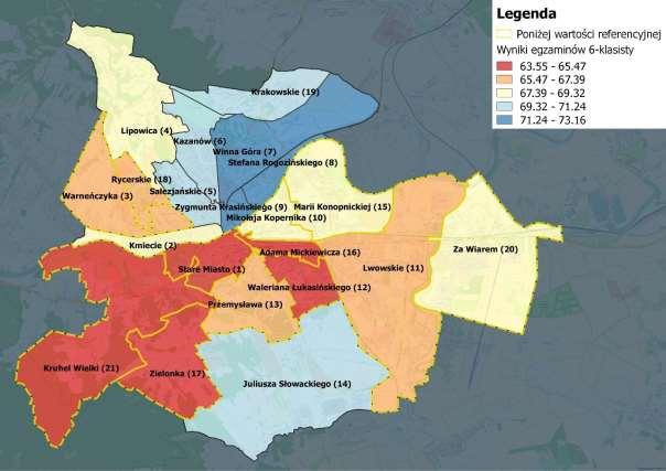 Mapa 9.Prezentacja przestrzenna wskaźnika: Wyniki egzaminów 6-klasisty [2015 r.