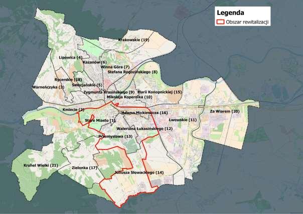 Wskazanie obszaru rewitalizacji Za obszar rewitalizacji Miasta Przemyśla przyjęto obszar ograniczony granicami osiedli o najwyższym stopniu degradacji, tj.